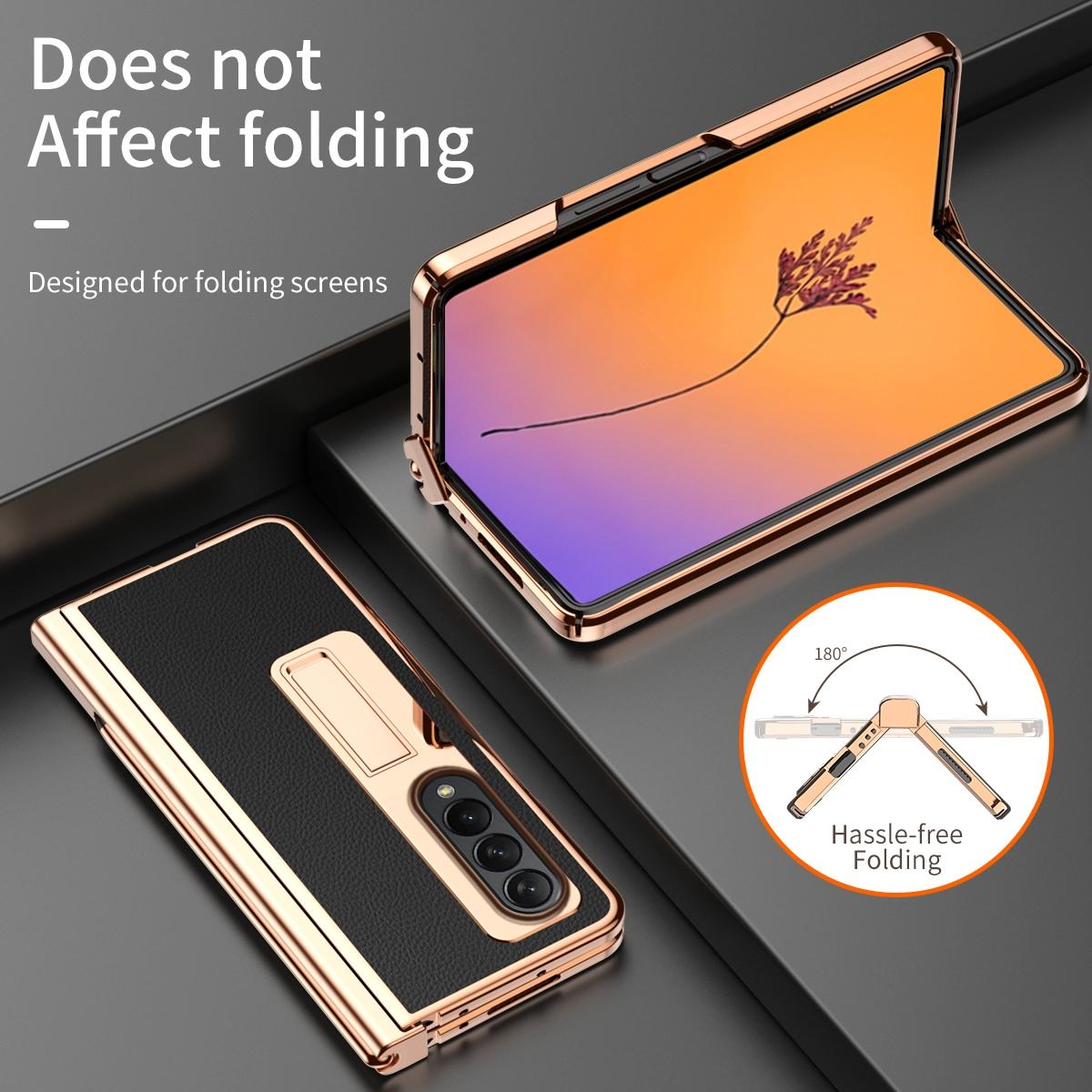 For Samsung Galaxy Z Fold4 5G Premium Litchi Leather Hinged Phone Case - With Pen - White 8