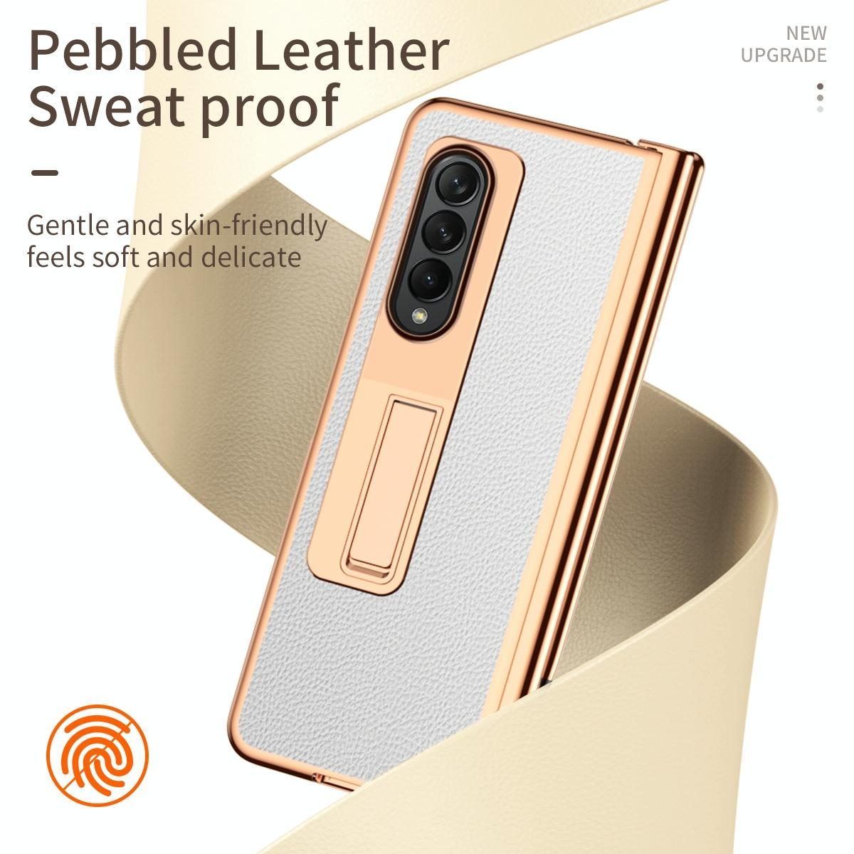 For Samsung Galaxy Z Fold4 5G Premium Litchi Leather Hinged Phone Case - With Pen - White 9