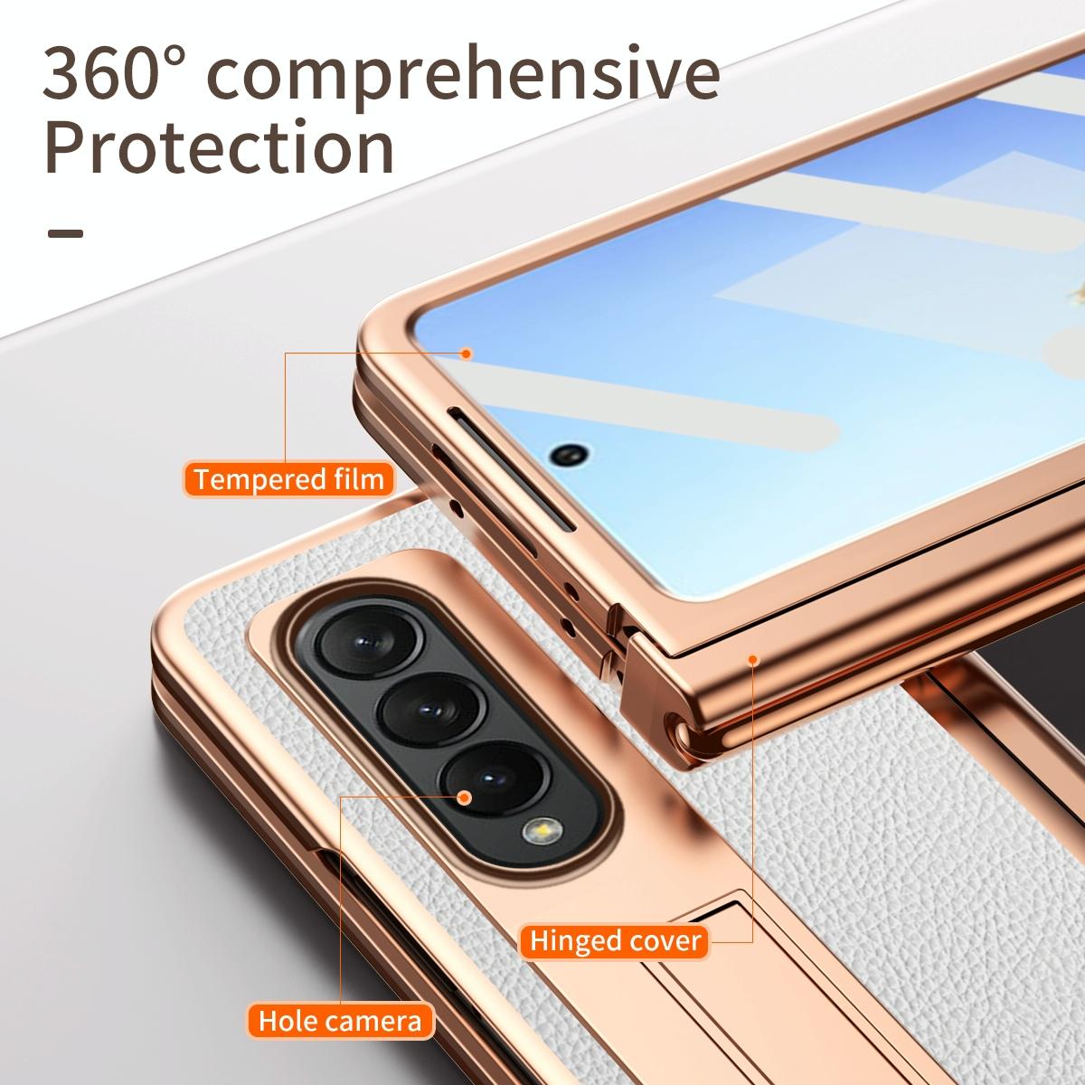 For Samsung Galaxy Z Fold4 5G Premium Litchi Leather Hinged Phone Case - With Pen - White 11
