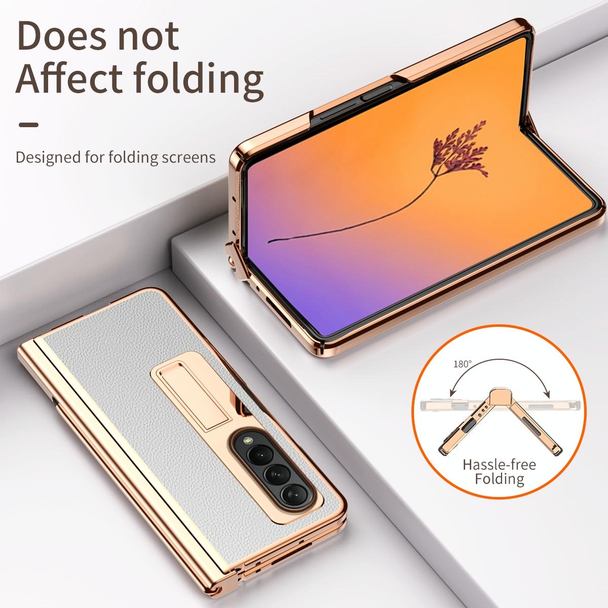 For Samsung Galaxy Z Fold4 5G Premium Litchi Leather Hinged Phone Case - With Pen - White 13