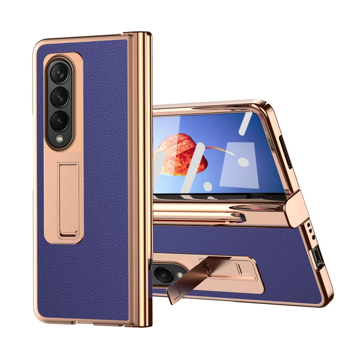 For Samsung Galaxy Z Fold4 5G Premium Litchi Leather Hinged Phone Case - With Pen - White 14