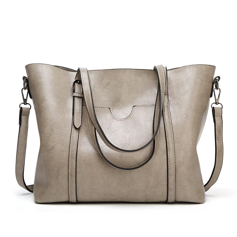Stylish All-match Leather Handbag - Wax Finish - Dark Grey