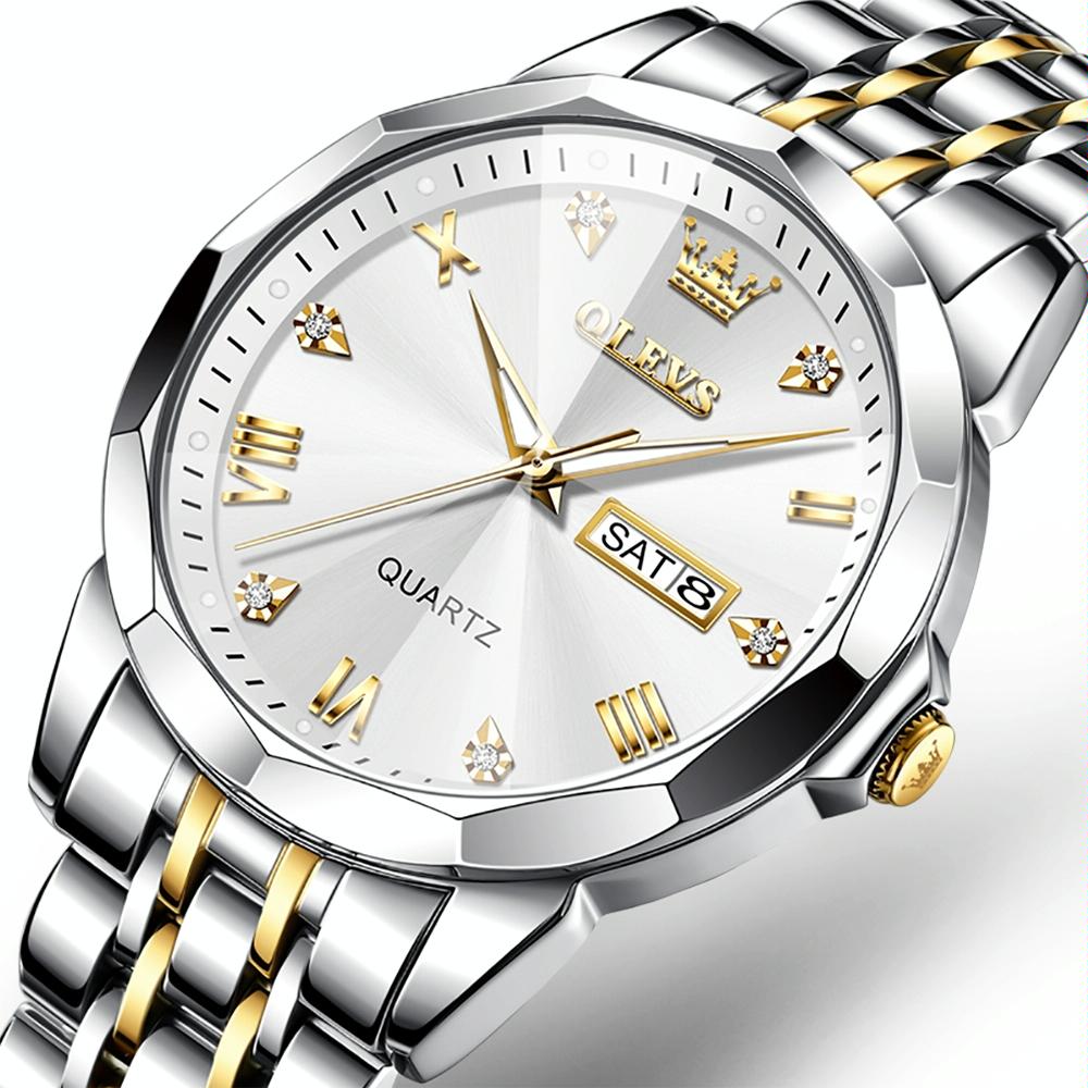 Waterproof Quartz Watch for Men with Luminous Dial - Black + Gold 3