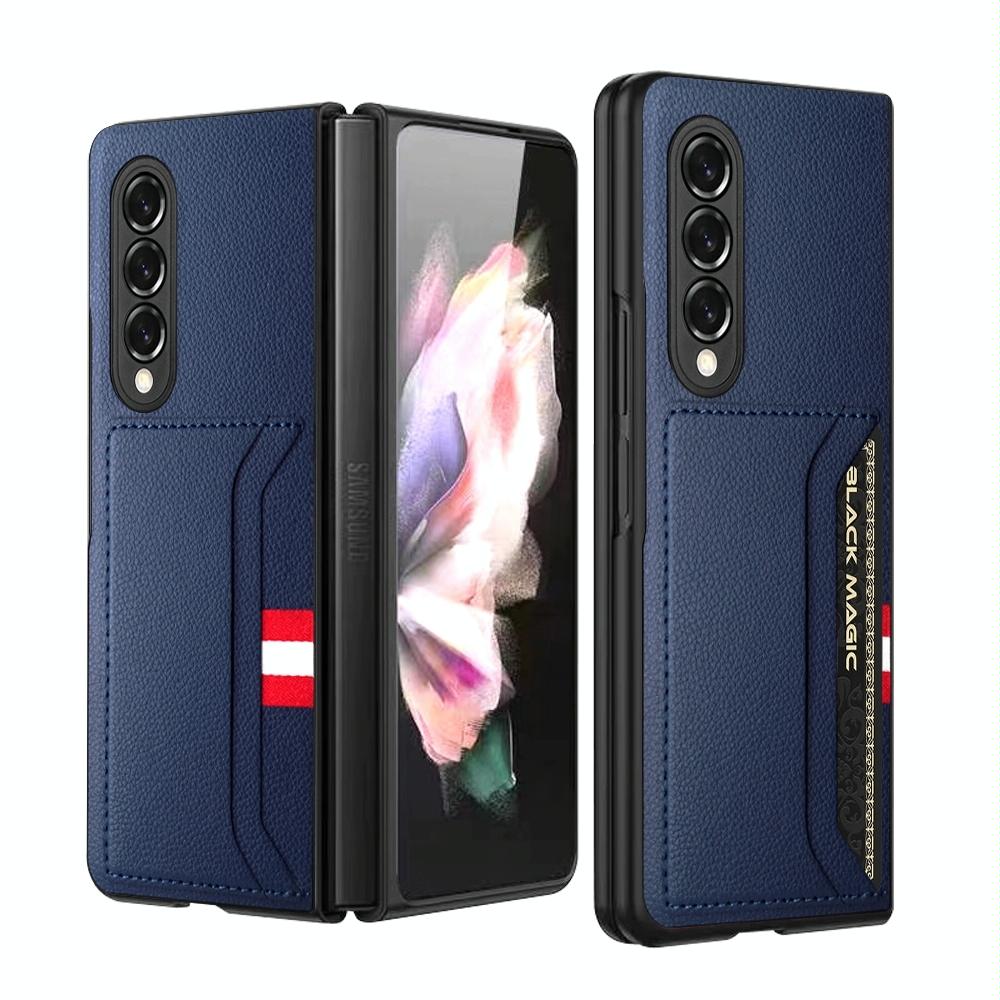 For Samsung Galaxy Z Fold4 5G Litchi Texture Microfiber Case - Blue 10