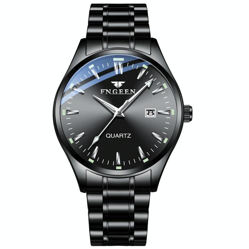 Simple Luminous Quartz Watch for Men with Calendar - Black Steel White Surface
