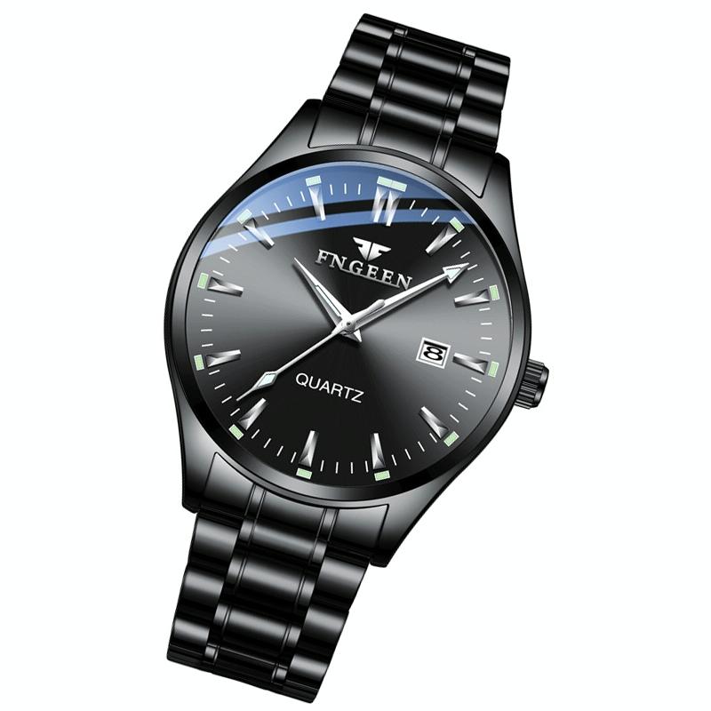 Simple Luminous Quartz Watch for Men with Calendar - Black Steel White Surface 3