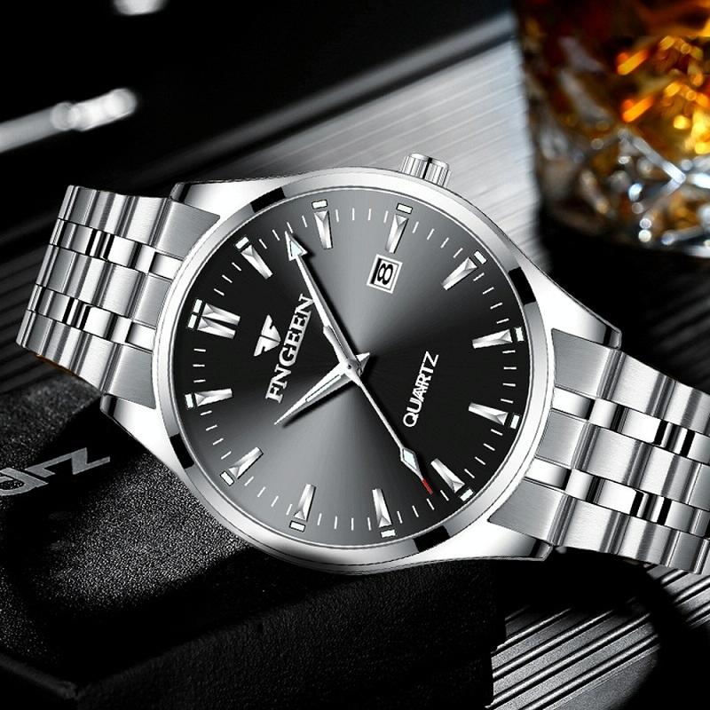 Simple Luminous Quartz Watch for Men with Calendar - Black Steel White Surface 7
