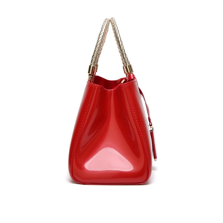 Patent Leather Shoulder Bag for Women - Glue Closure - Rose Red 4