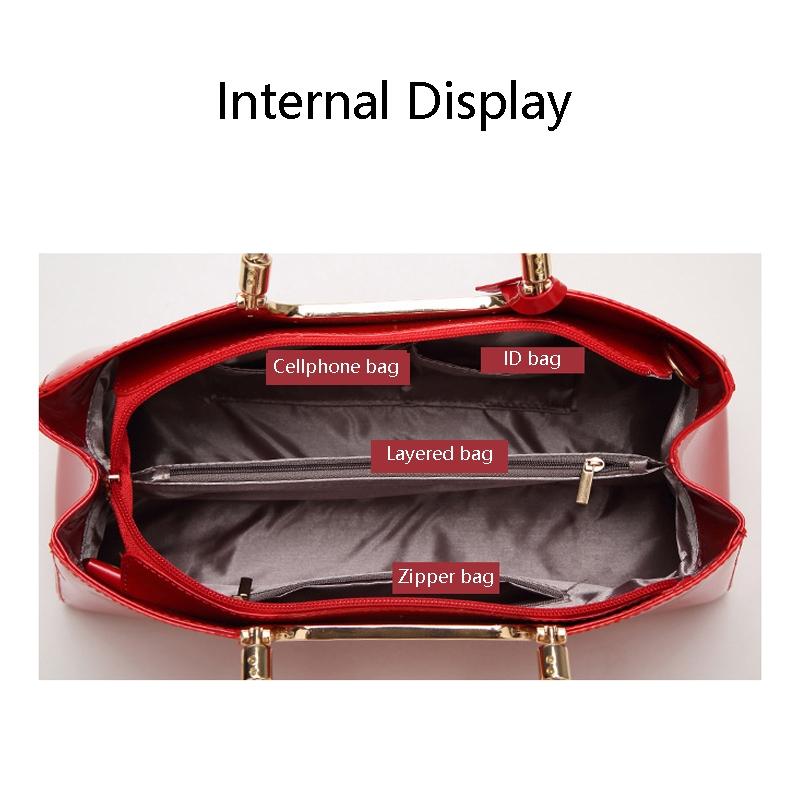 Patent Leather Shoulder Bag for Women - Glue Closure - Rose Red 5