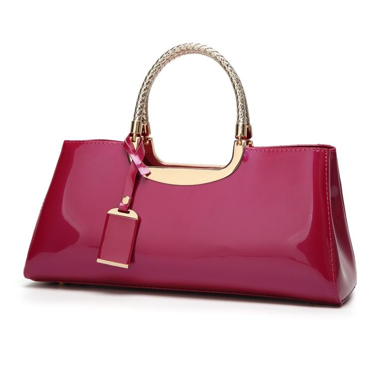 Patent Leather Shoulder Bag for Women - Glue Closure - Rose Red 11