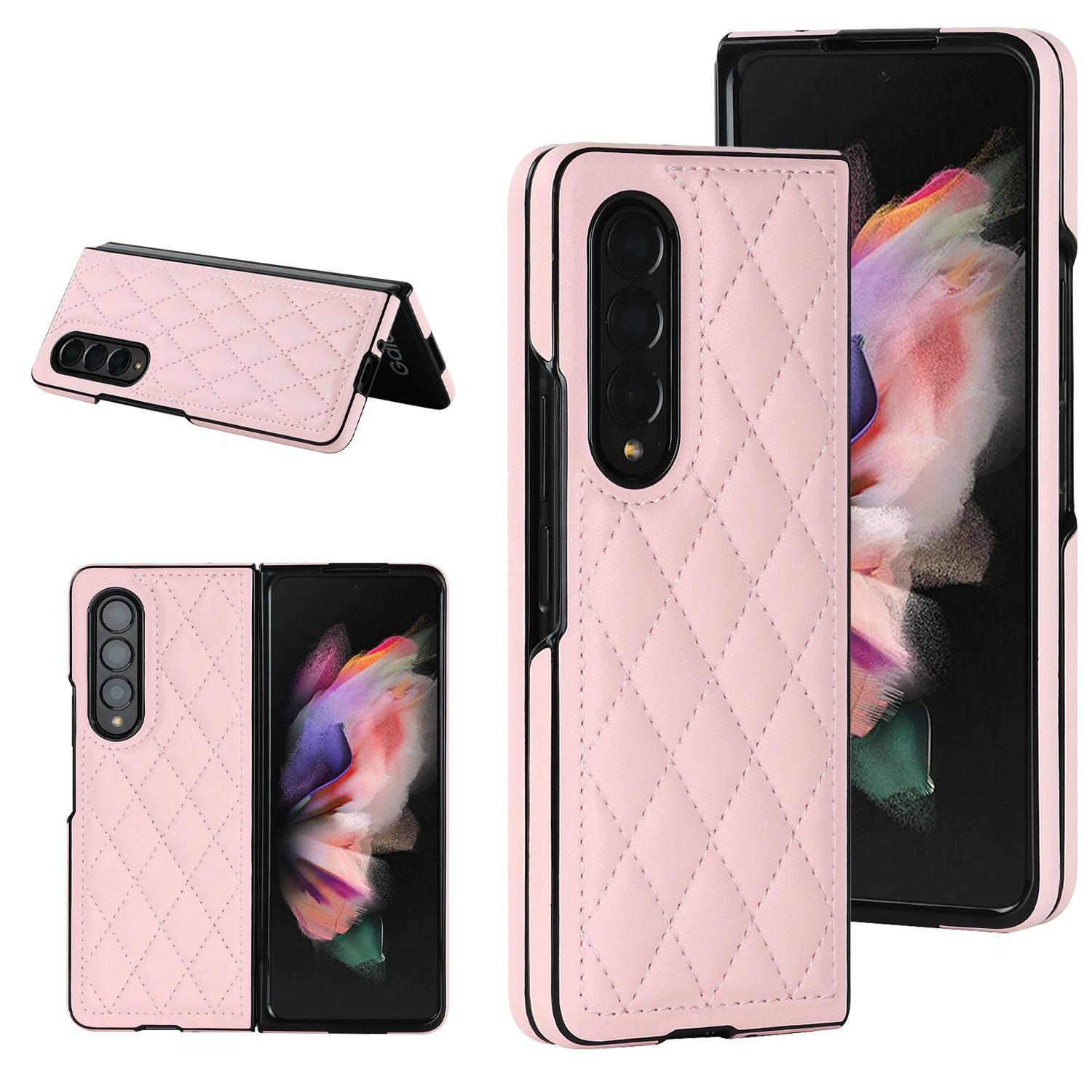 For Samsung Galaxy Z Fold4 5G Foldable Microfiber Phone Case - Rhombic Design - White