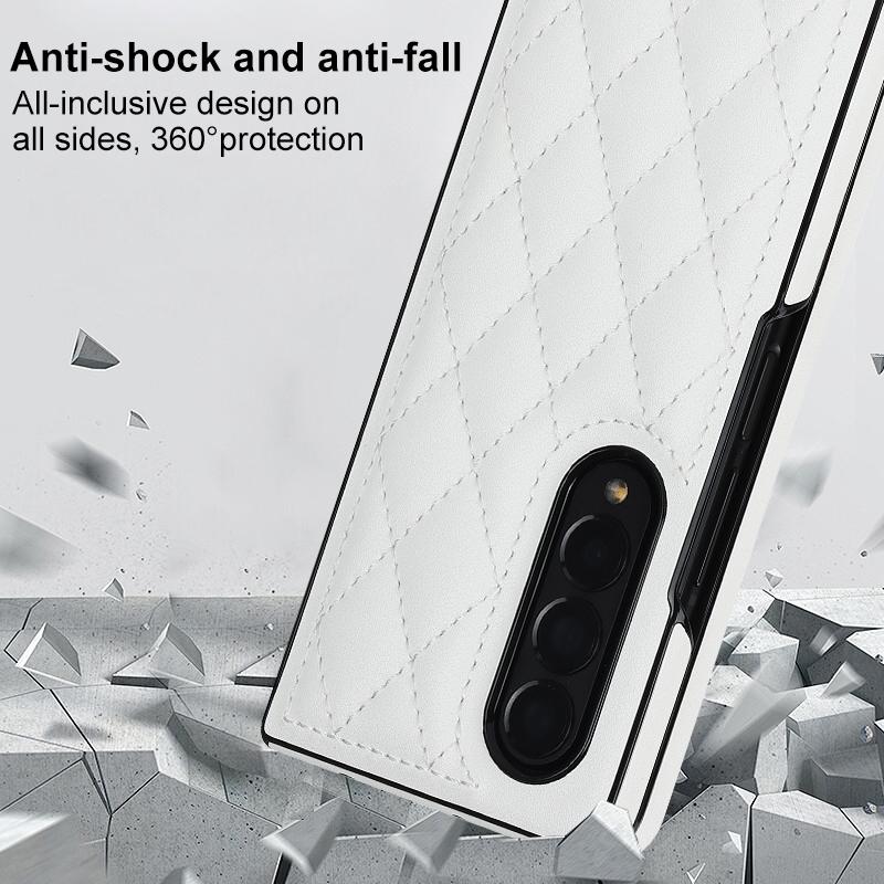 For Samsung Galaxy Z Fold4 5G Foldable Microfiber Phone Case - Rhombic Design - White 14