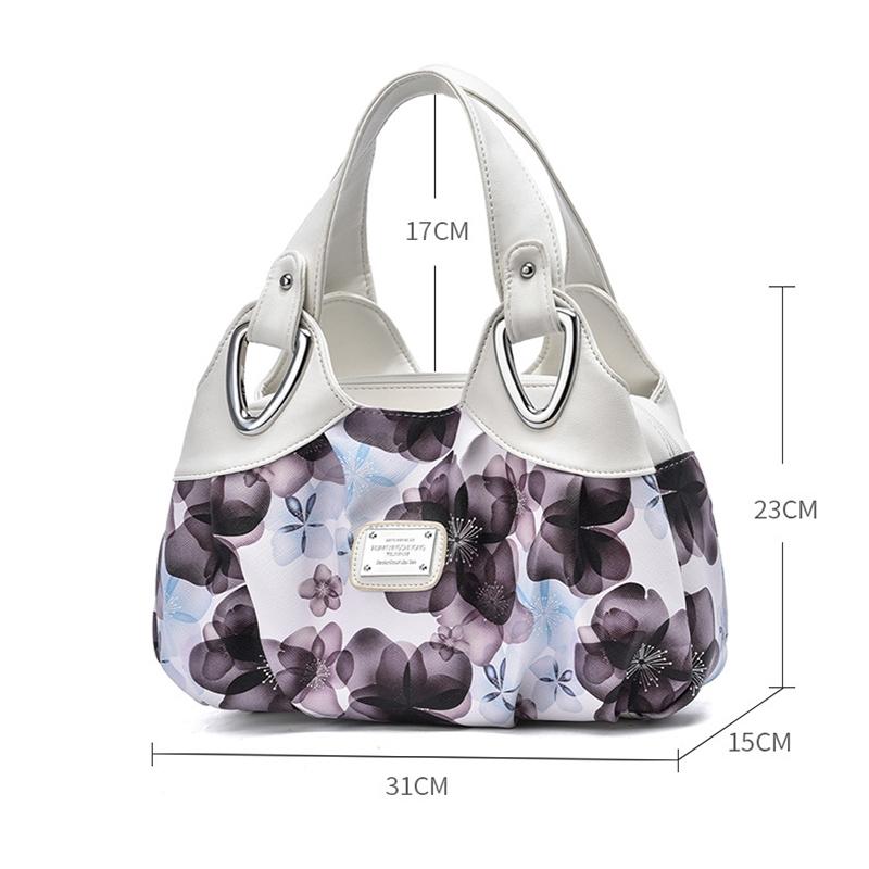 Soft Leather Women Handbag - Black Handle Green Flower 3