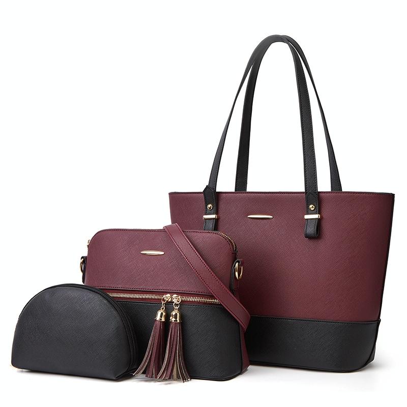 Large Capacity Fashion Handbag with Diagonal Design and Letter Detail - Purple Black 13