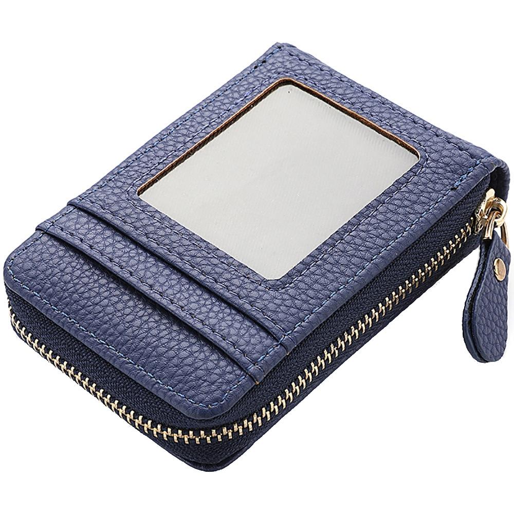 Multi Slot Short Card Holder With Zipper Coin Purse Pu Leather - Blue