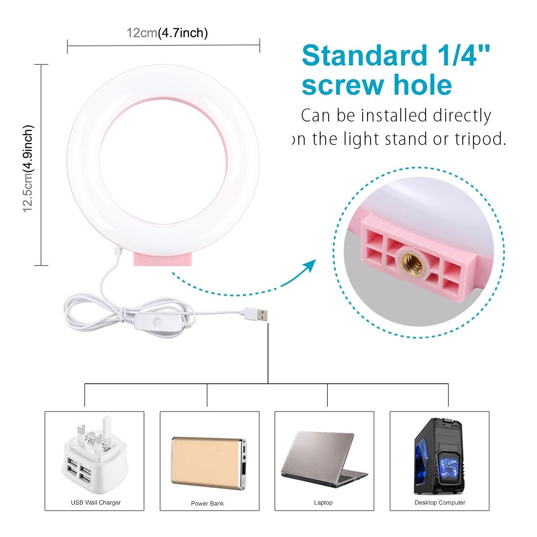 Usb Led Ring Light for Vlogging and Photography - 4.7 Inch White Light Pink 3