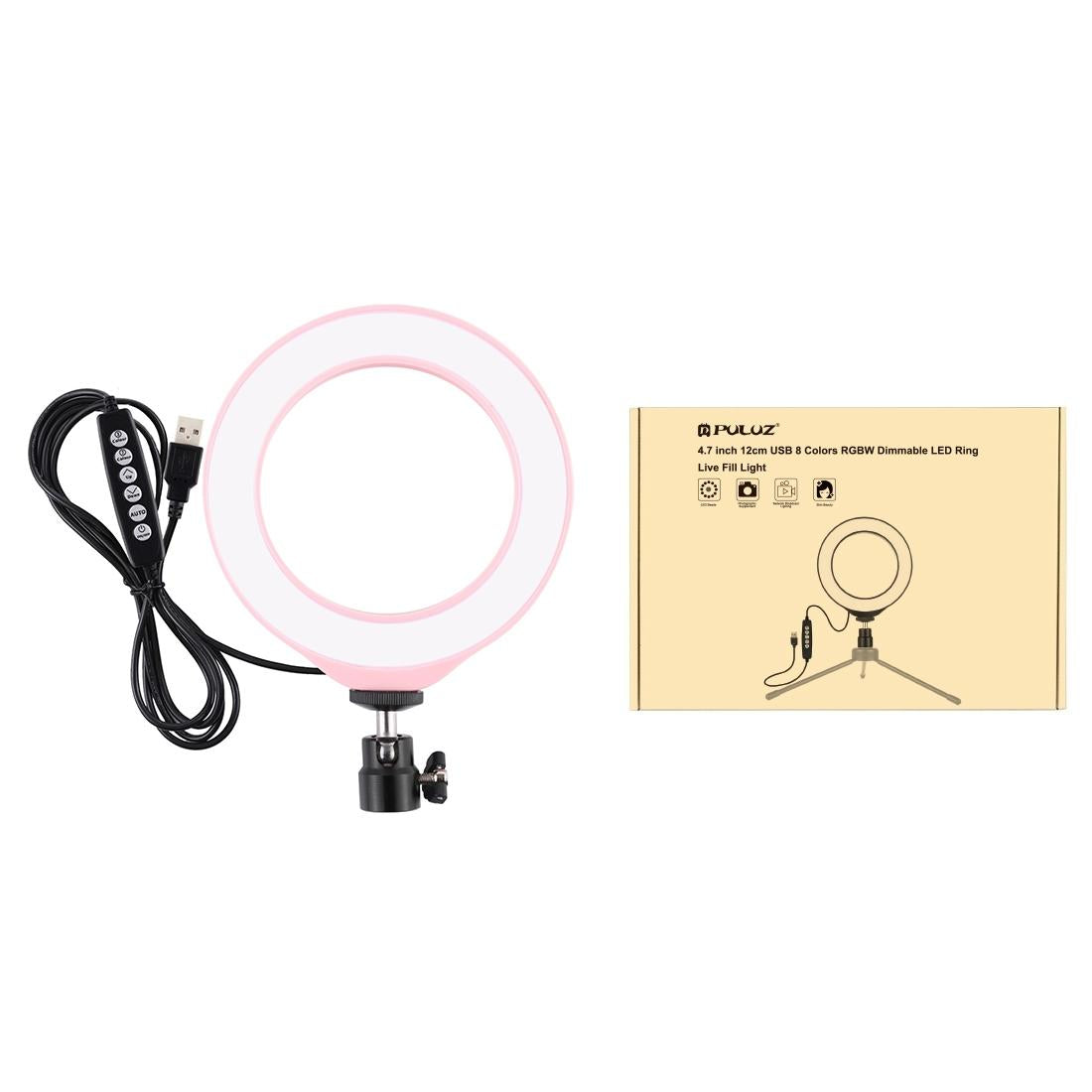 10 Mode Rgbw Led Ring Light with Tripod and Ball Head - 4.7 Inch Curved Surface - Pink 11