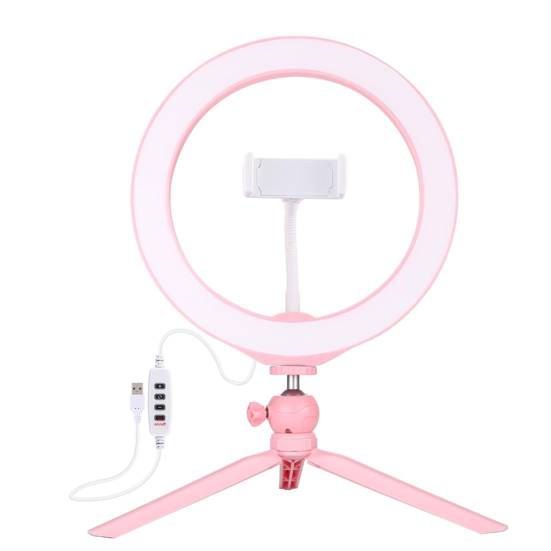 10.2 Selfie Beauty Light with Tripod Mount and Usb 3 Modes Dimmable Led Ring for Vlogging and Photography Cold Shoe Ball Head and Phone Clamp - Pink 3