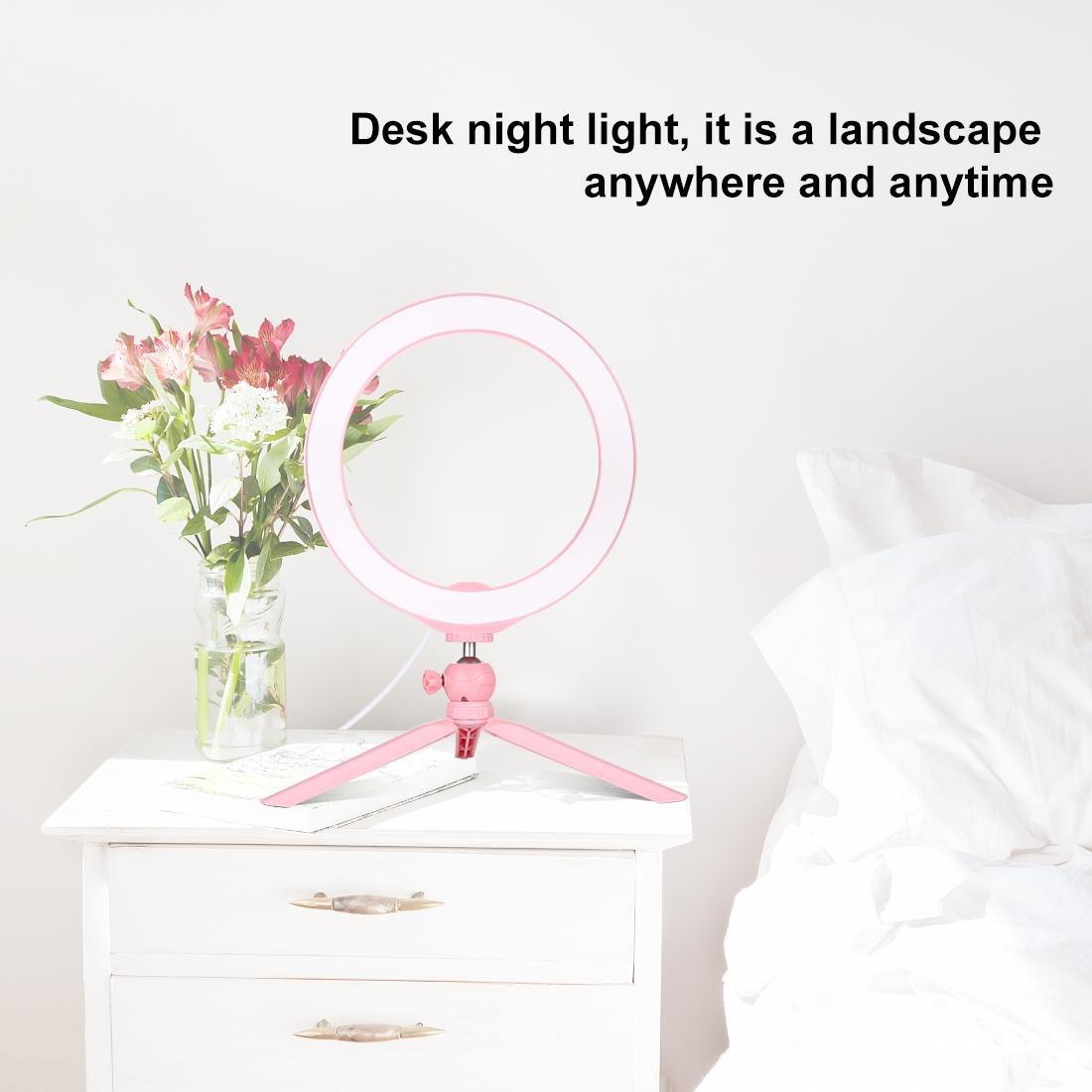 10.2 Selfie Beauty Light with Tripod Mount and Usb 3 Modes Dimmable Led Ring for Vlogging and Photography Cold Shoe Ball Head and Phone Clamp - Pink 10