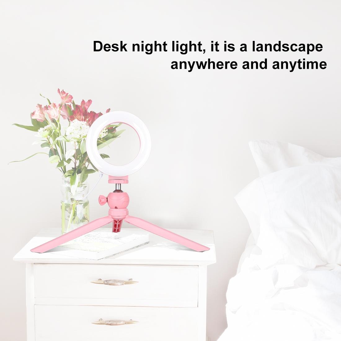 12cm Led Ring Light with Usb 3 Modes Dimmable Cold Shoe Tripod Ball Head - Pink 9
