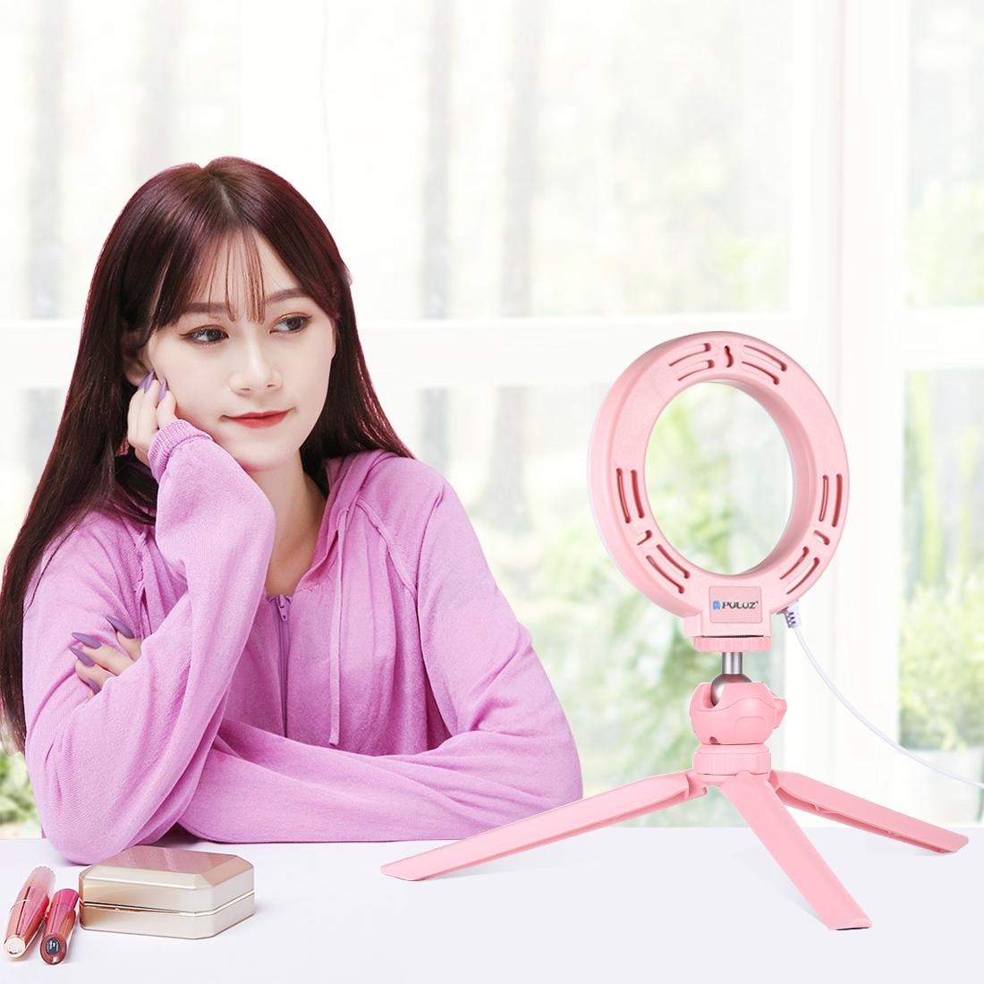 12cm Led Ring Light with Usb 3 Modes Dimmable Cold Shoe Tripod Ball Head - Pink 10