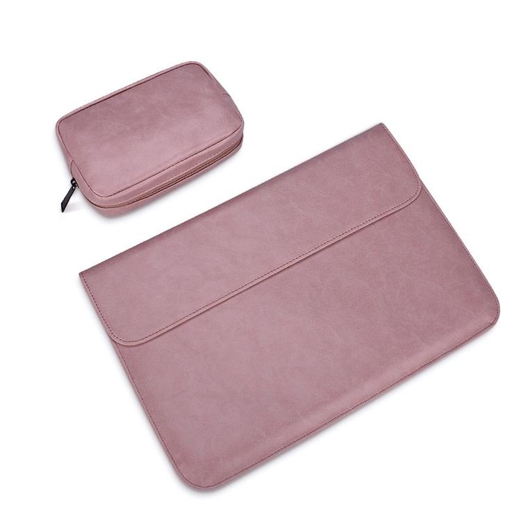 14.1 Inch Laptop Inner Bag with Magnetic Buckle and Small Bag - Pink Leather 3