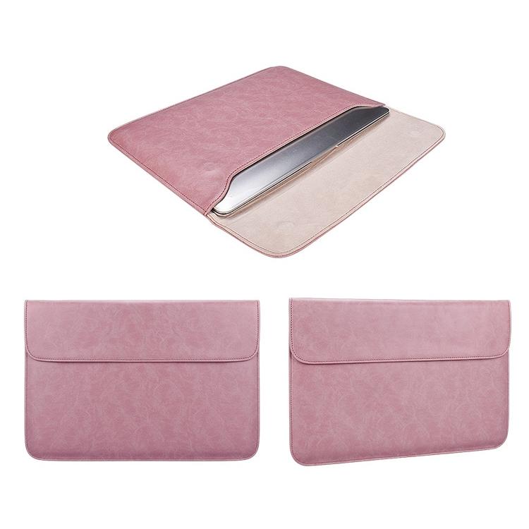 14.1 Inch Laptop Inner Bag with Magnetic Buckle and Small Bag - Pink Leather 6