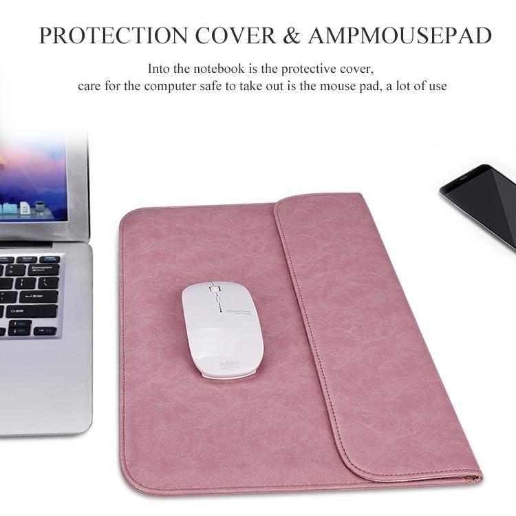 14.1 Inch Laptop Inner Bag with Magnetic Buckle and Small Bag - Pink Leather 10