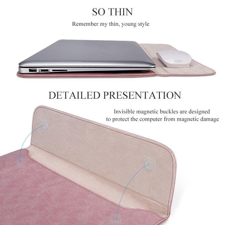 14.1 Inch Laptop Inner Bag with Magnetic Buckle and Small Bag - Pink Leather 11