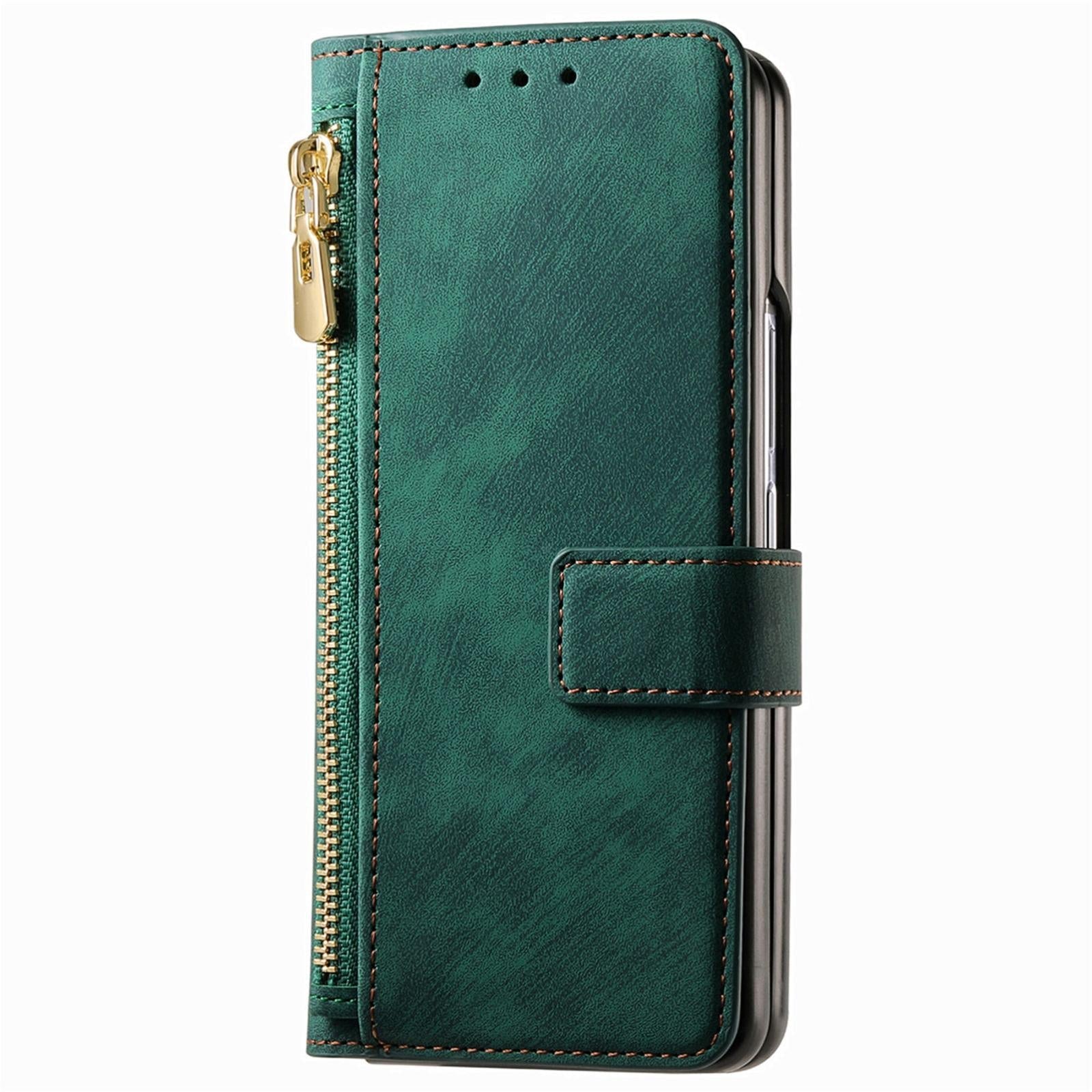 For Samsung Galaxy Z Fold4 5G Vintage Magnetic Wallet Case - Zipper Closure - Pink 3