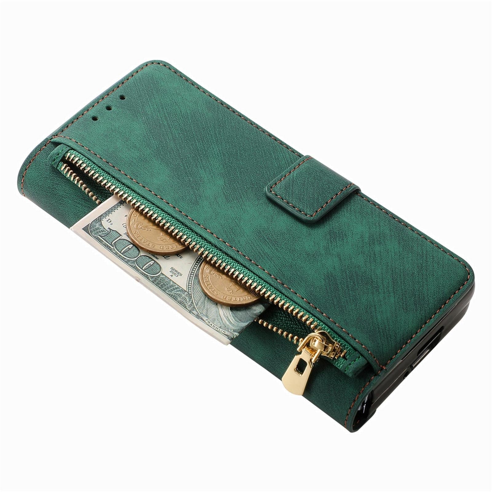 For Samsung Galaxy Z Fold4 5G Vintage Magnetic Wallet Case - Zipper Closure - Pink 6