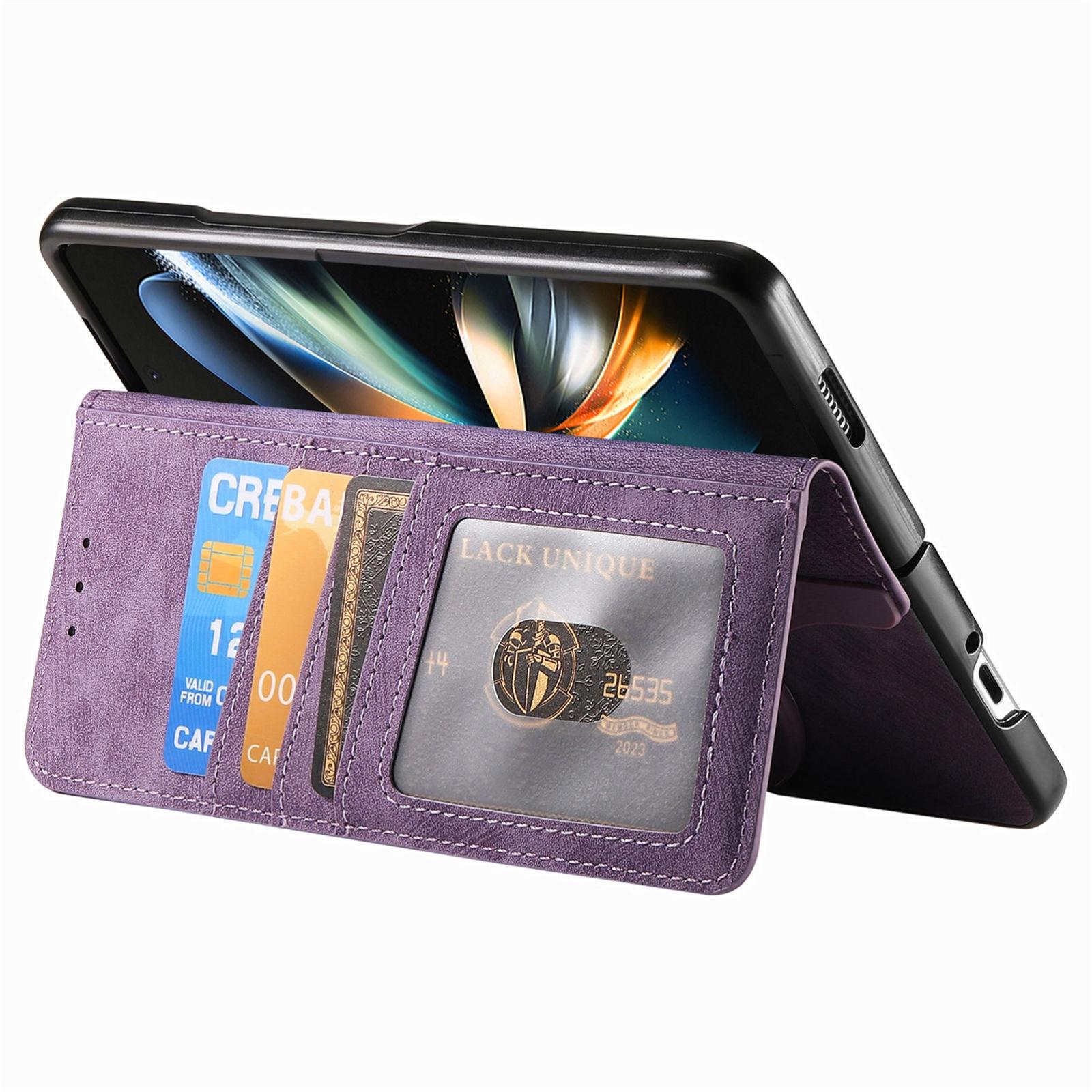 For Samsung Galaxy Z Fold4 5G Vintage Magnetic Wallet Case - Zipper Closure - Pink 10