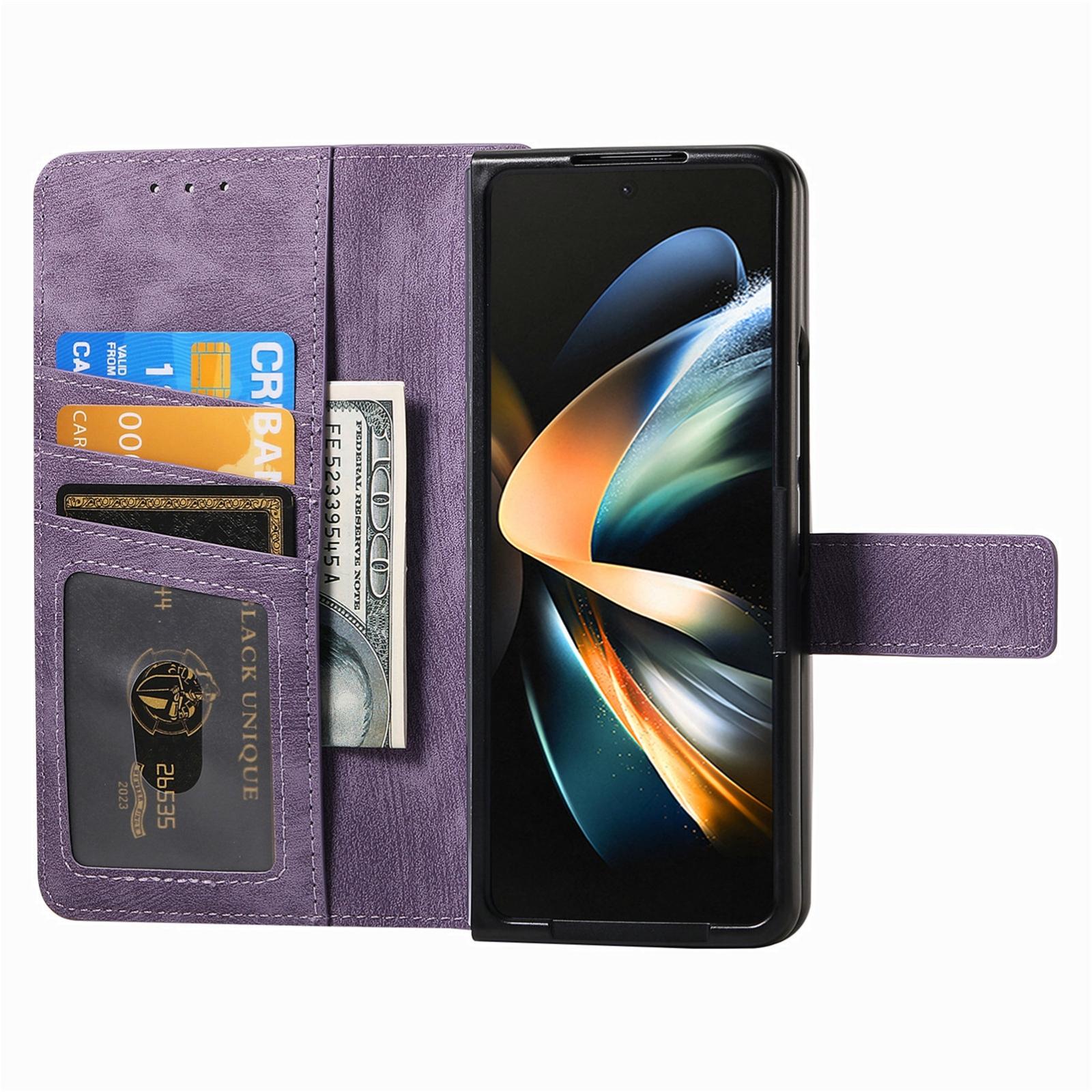 For Samsung Galaxy Z Fold4 5G Vintage Magnetic Wallet Case - Zipper Closure - Pink 13