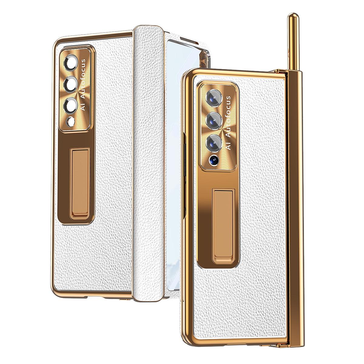 For Samsung Galaxy Z Fold4 5G Shockproof Magnetic Litchi Pattern Phone Case - Champagne Gold 11