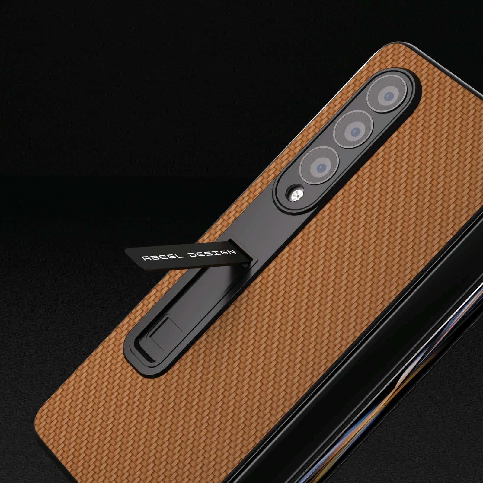 For Samsung Galaxy Z Fold4 5G Carbon Fiber Phone Case With Holder - Green 8