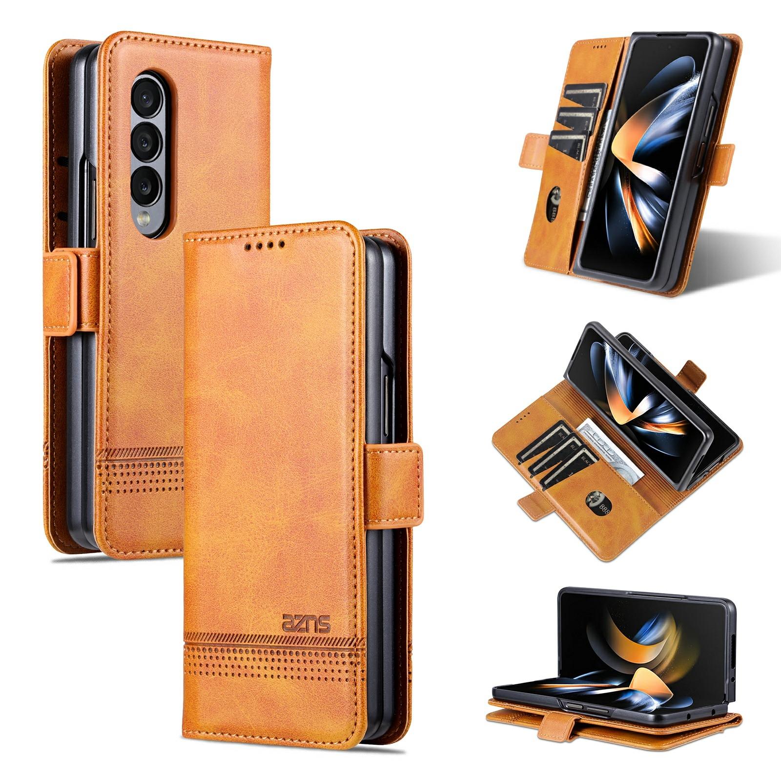 For Samsung Galaxy Z Fold4 5G Leather Magnetic Phone Case - Calf Texture - Dark Green 7