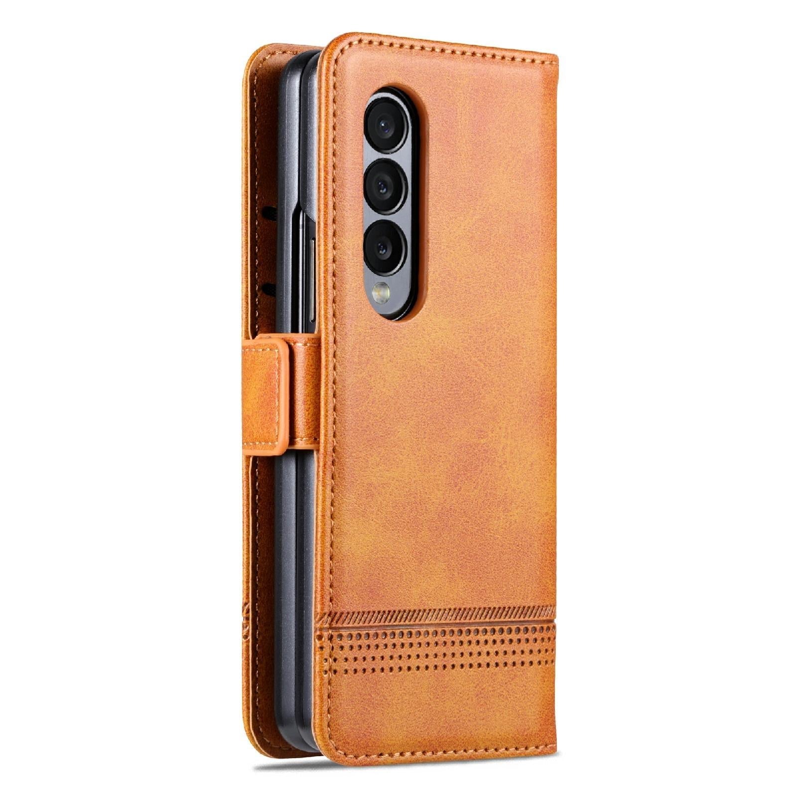 For Samsung Galaxy Z Fold4 5G Leather Magnetic Phone Case - Calf Texture - Dark Green 9