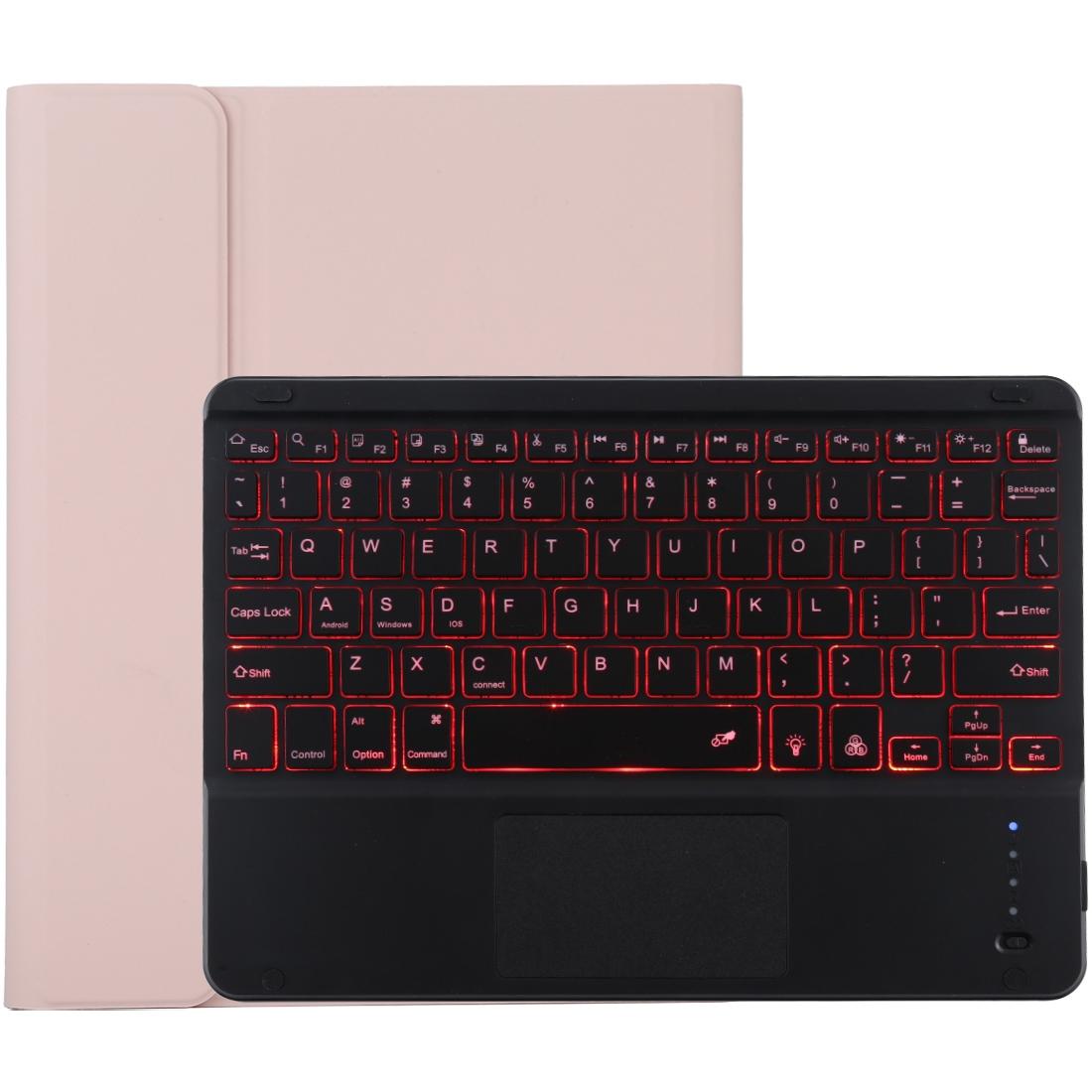 Bluetooth Tablet Case For Ipad 10.2 / Ipad Air 2019 With Touch Pad & Backlight & Pen Holder - Detachable Microfiber Leather - Pink 11