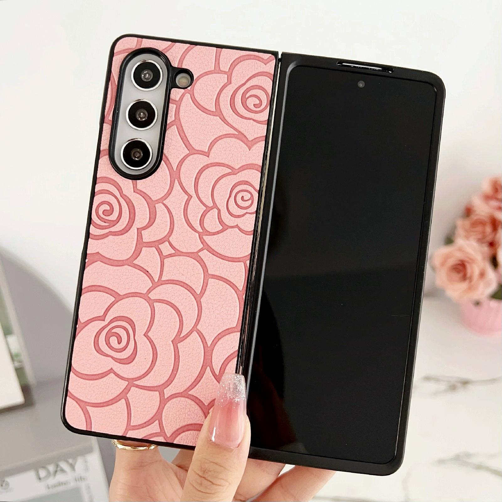 For Samsung Galaxy Z Fold4 5G Floral Print Protective Phone Case - Brown 3