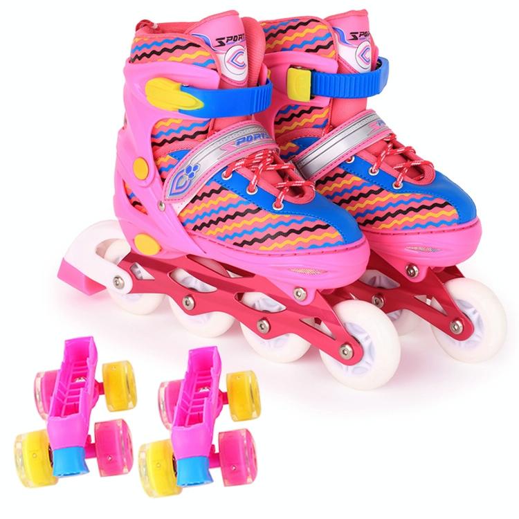 Kids Double-row Roller Skates - Full-flash White Size s - Pink