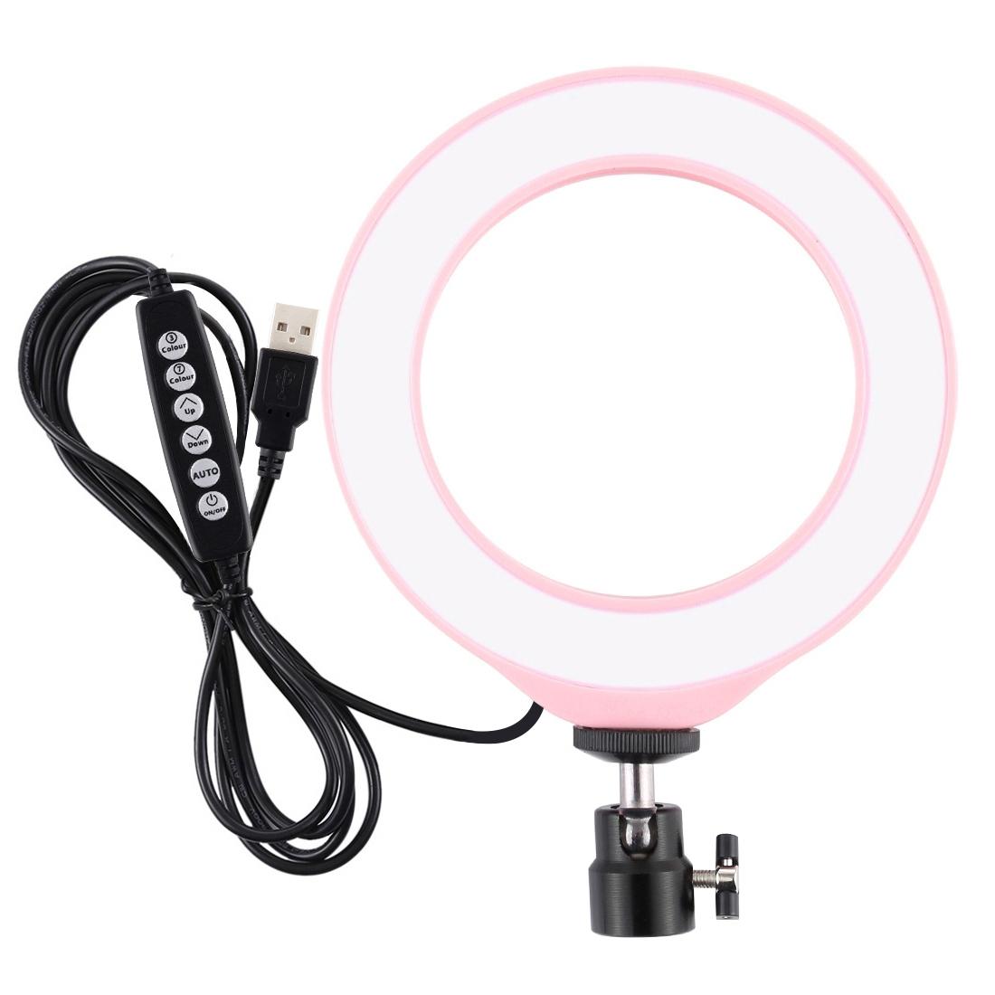 10 Mode Usb Led Ring Light with Tripod and Ball Head - 6.2 Inch Diameter - Pink 15