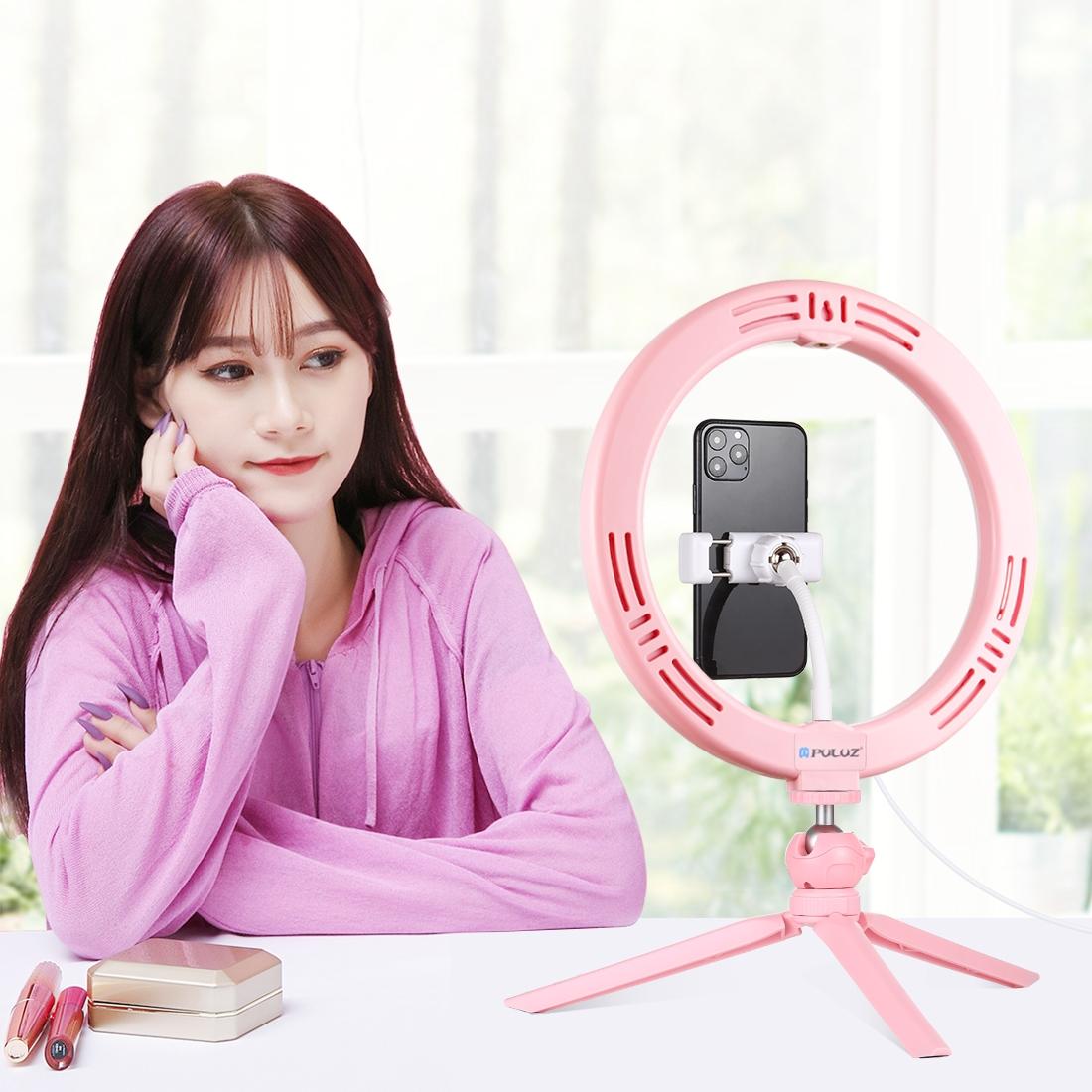 10.2 Led Ring Light with Tripod and Phone Clamp - 3 Modes Dual Colour Temperature Dimmable - Pink 5