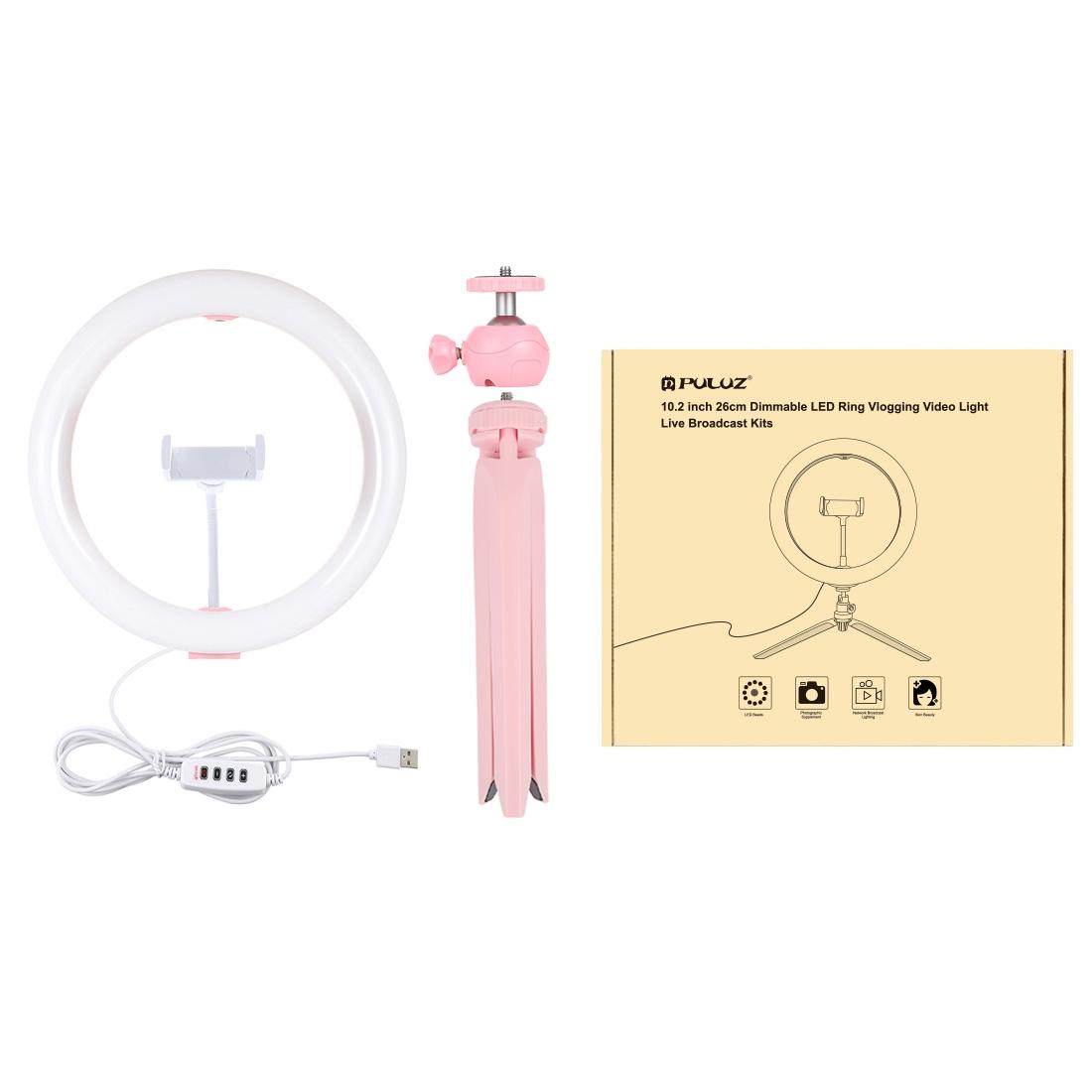 10.2 Led Ring Light with Tripod and Phone Clamp - 3 Modes Dual Colour Temperature Dimmable - Pink 6