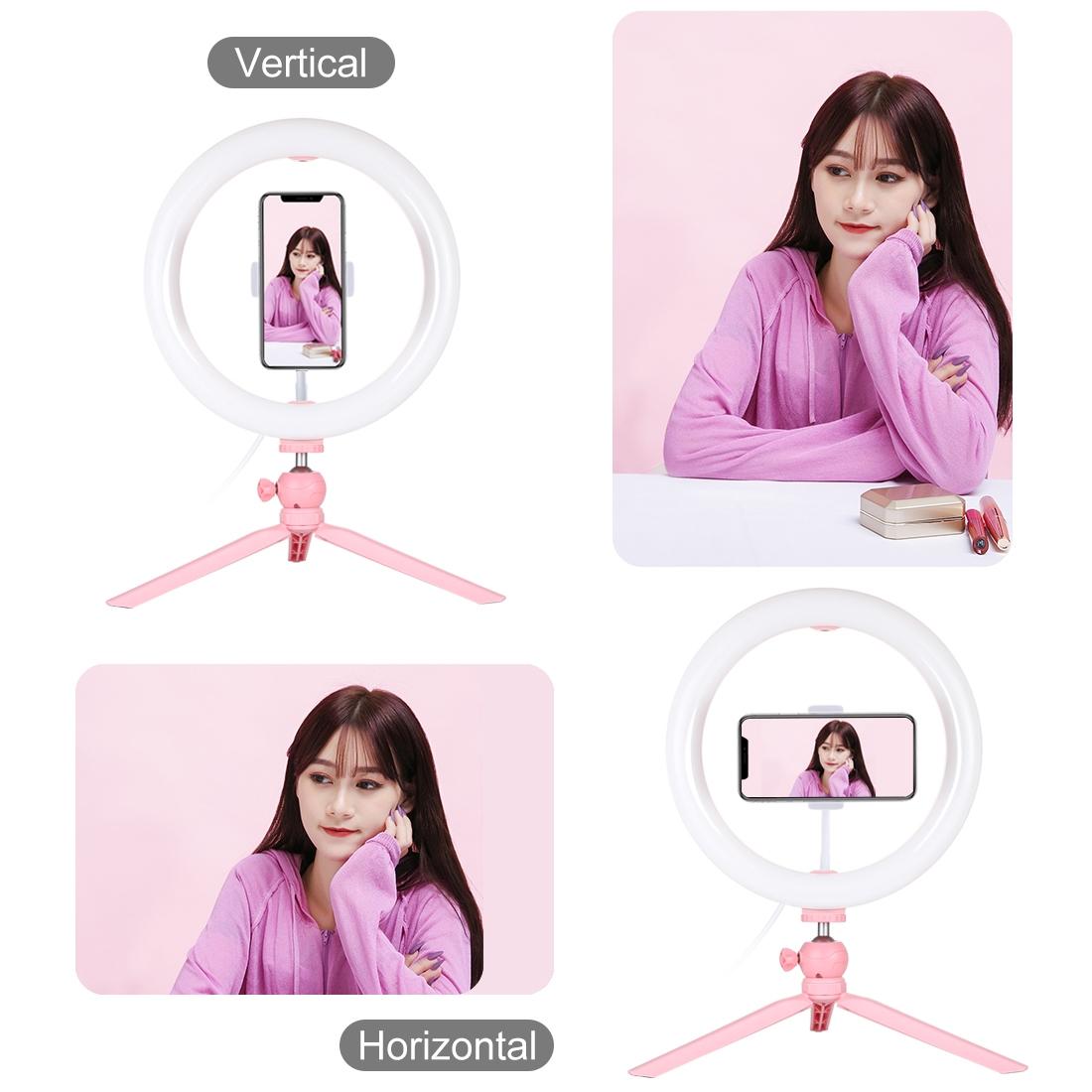 10.2 Led Ring Light with Tripod and Phone Clamp - 3 Modes Dual Colour Temperature Dimmable - Pink 11