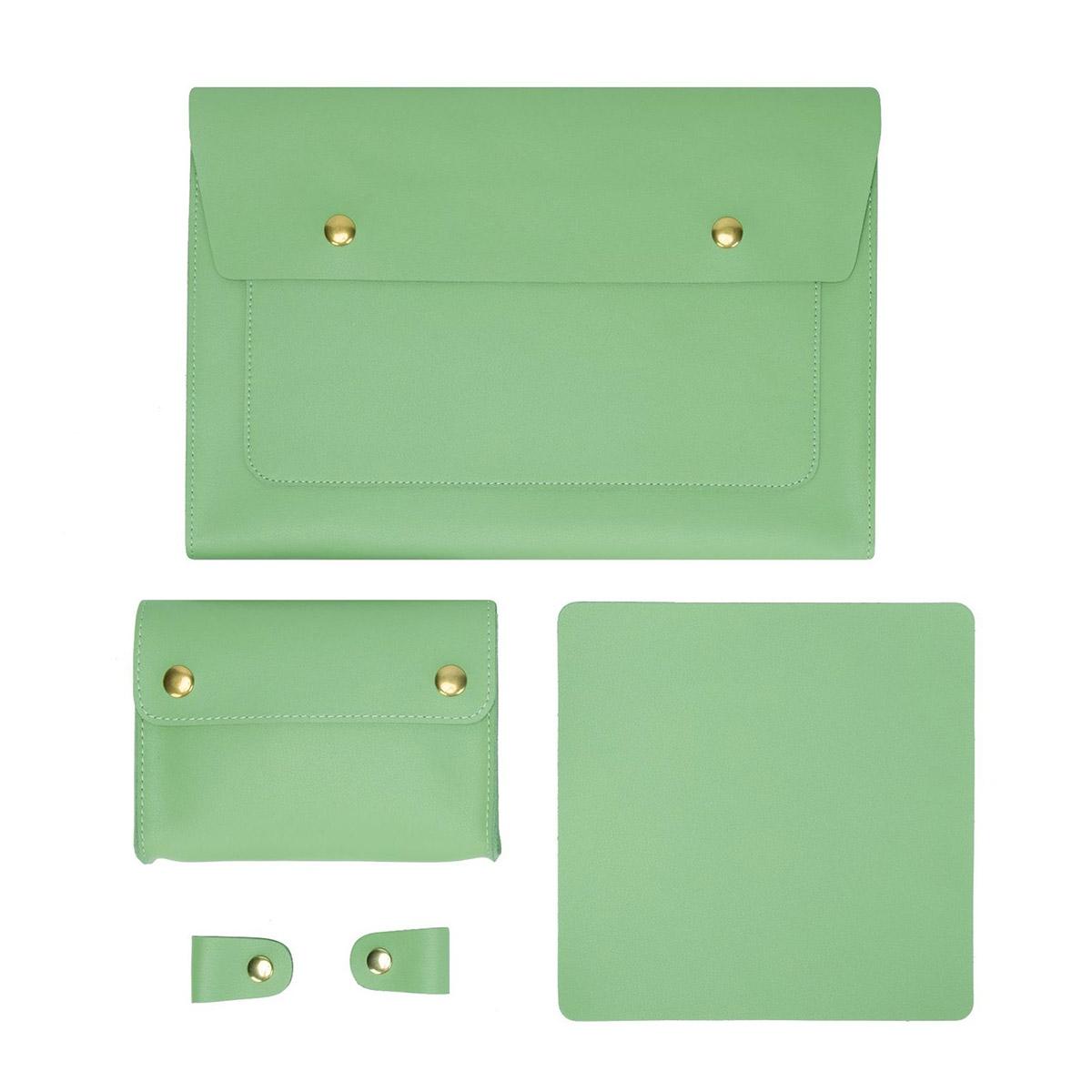 Waterproof Leather Laptop Liner Bag - 15 Inches 3-in-1 Design - Avocado Green 13