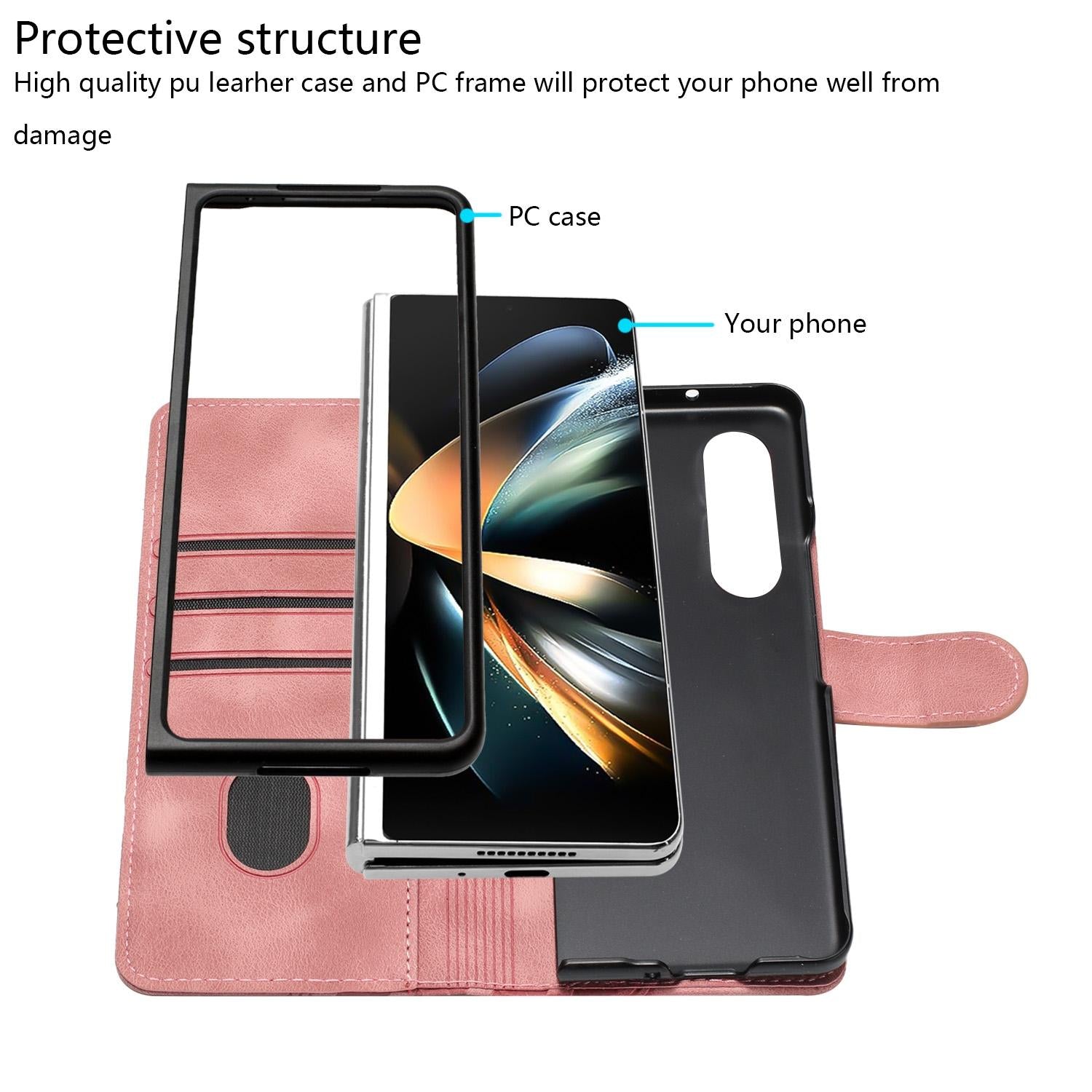 For Samsung Galaxy Z Fold4 5G Embossed Elephant Head Phone Case With Lanyard - Red 4