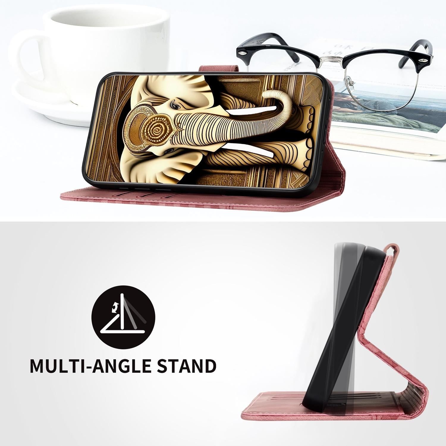 For Samsung Galaxy Z Fold4 5G Embossed Elephant Head Phone Case With Lanyard - Red 5