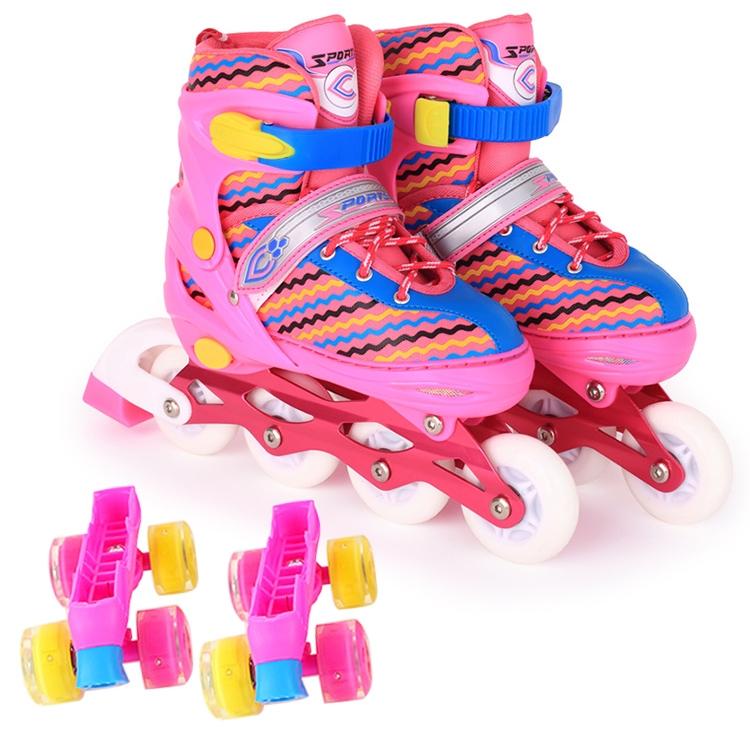 Double-row Roller Skating Shoes for Kids - Full-flash White Size m - Pink