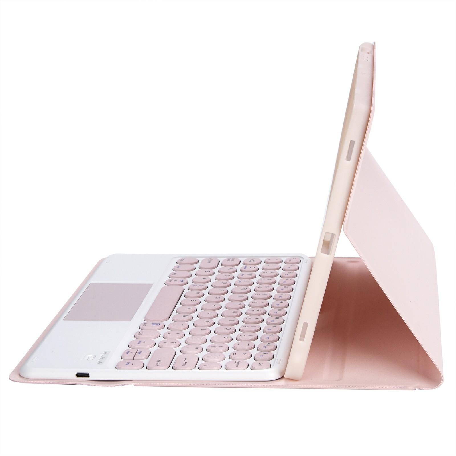 2022 Ipad 10.9 Lambskin Bluetooth Keyboard Case With Pen Slot - Pink 4