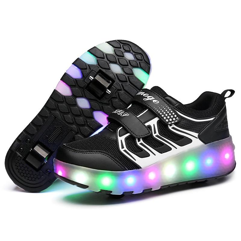 Rechargeable Double Wheel Roller Skating Shoes - Ultra Light Mesh - Size 31 - Pink